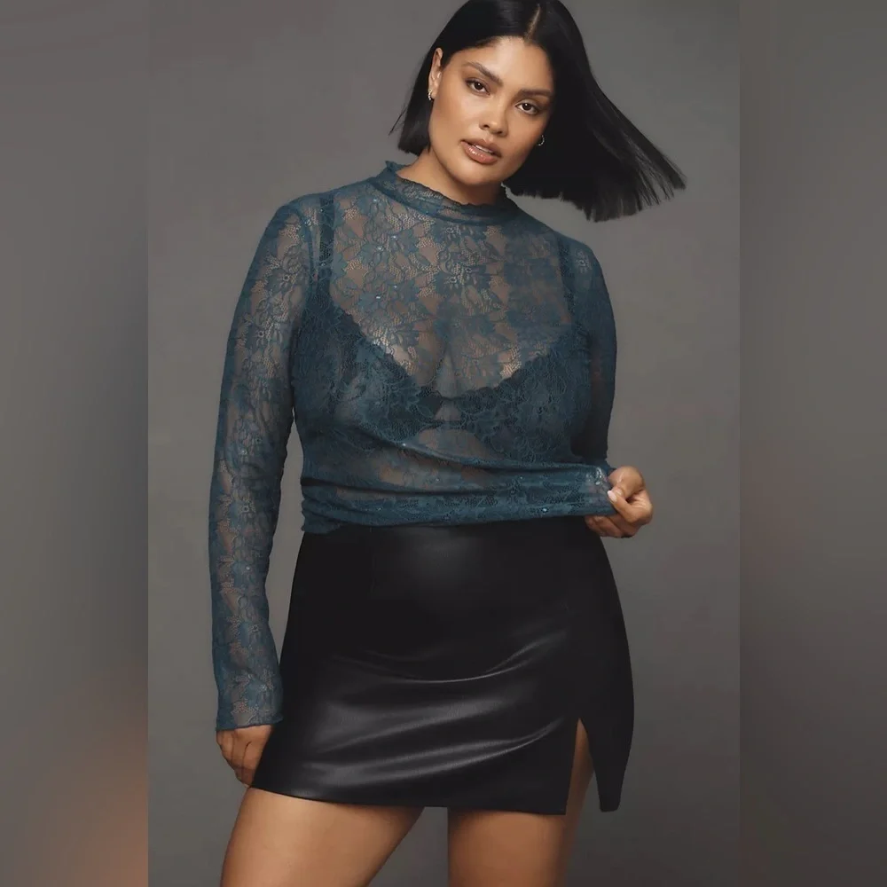 NWT! By Anthropologie Turquoise Lace Layering Turtleneck - Size XXS 🪄